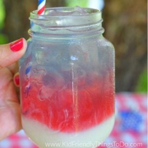 red, white and blue layered drink
