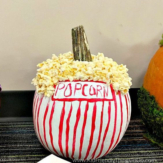 no carve painted pumpkin into popcorn bucket 