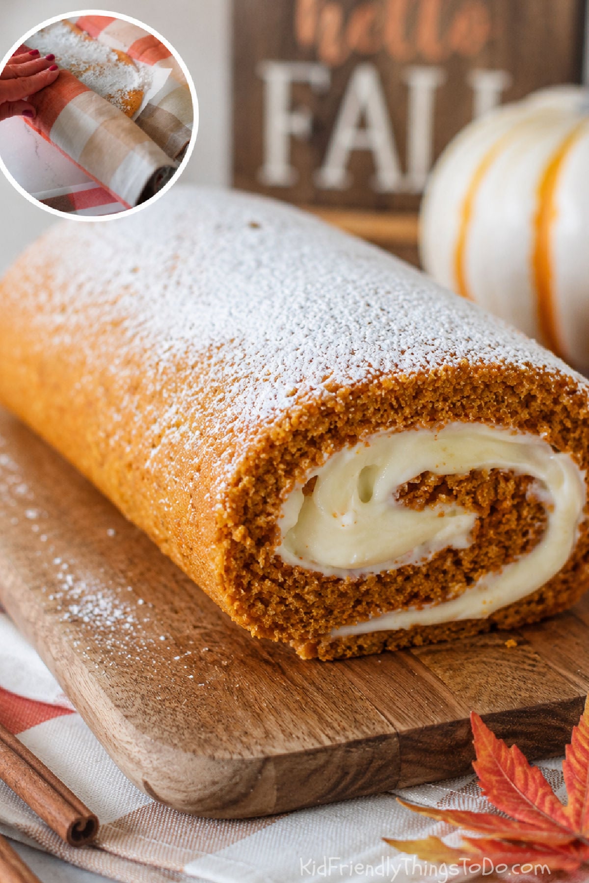 homemade pumpkin roll with cream cheese filling