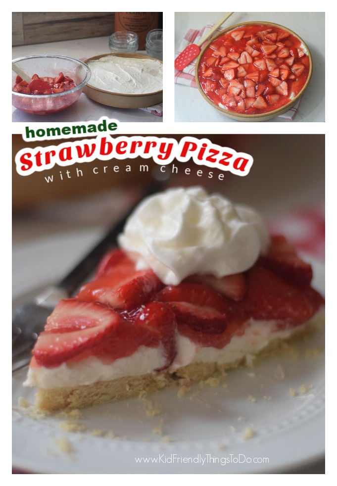 collage of strawberry pizza recipe