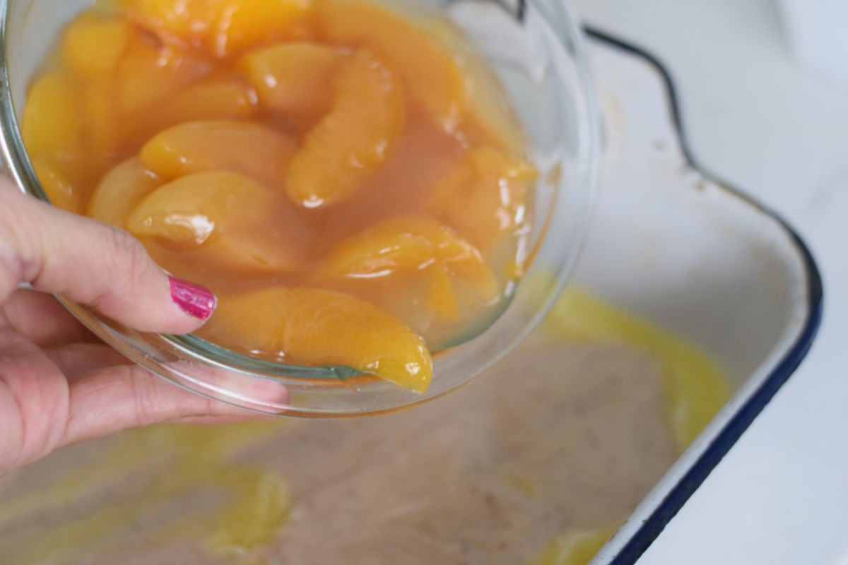 adding peaches peach cobbler 