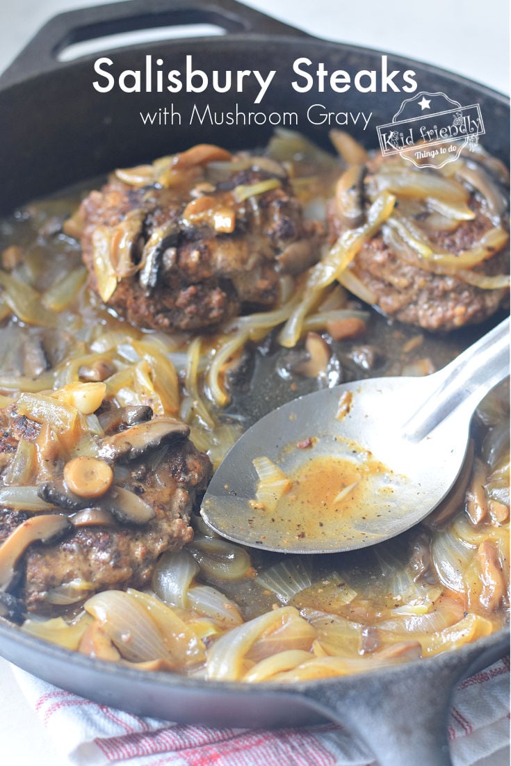 Salisbury Steak Recipe in Mushroom Gravy with spoon