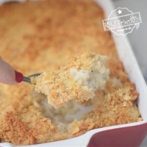 chicken and rice casserole with Ritz crackers