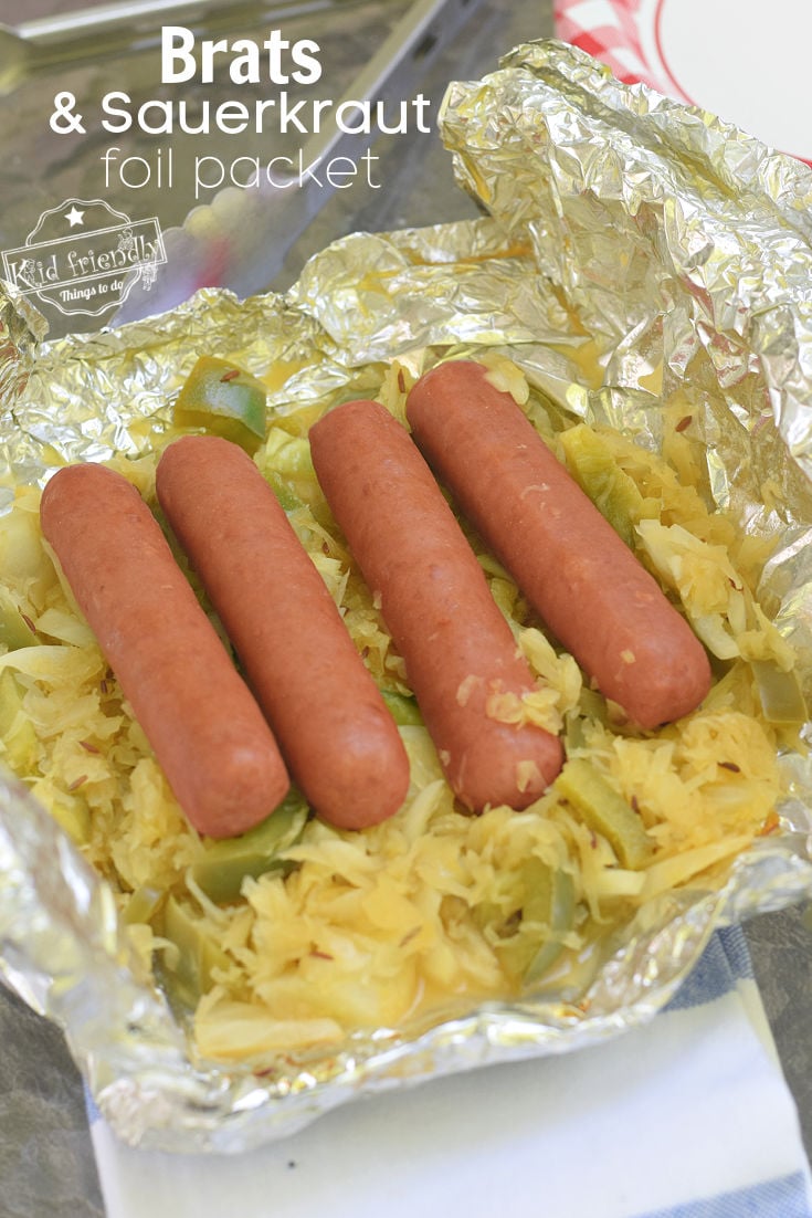 brats and sauerkraut foil packet