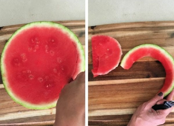 making a shovel and pail watermelon fruit bowl