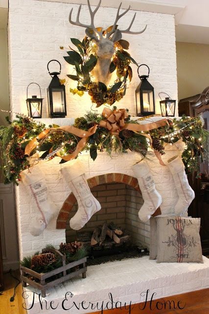 winter fireplace mantle idea