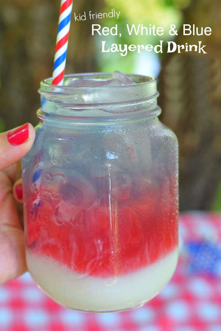 red, white and blue layered drink