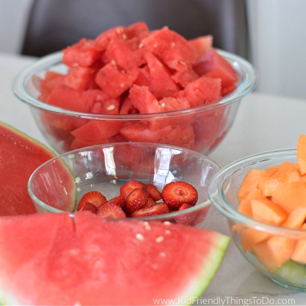 cut up fruit for watermelon bowl 
