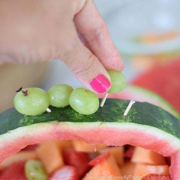adding a grape caterpillar to watermelon fruit bowl 