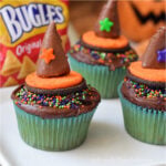 witch hat cupcakes using chocolate dipped bugles