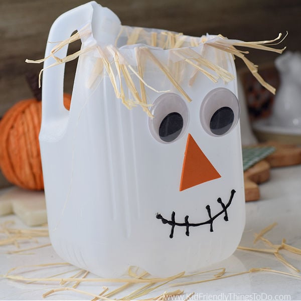Read more about the article Milk Jug Scarecrow Craft & Candy Bucket