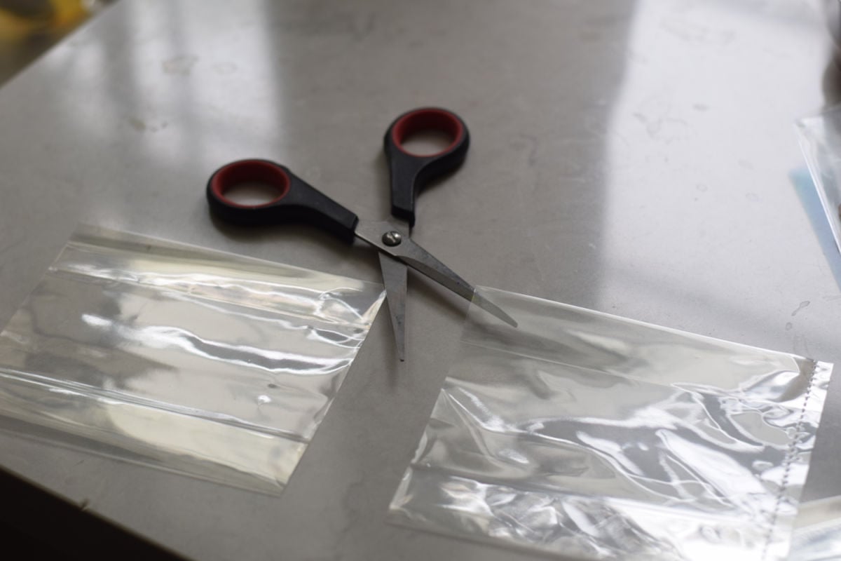 cutting bag in half