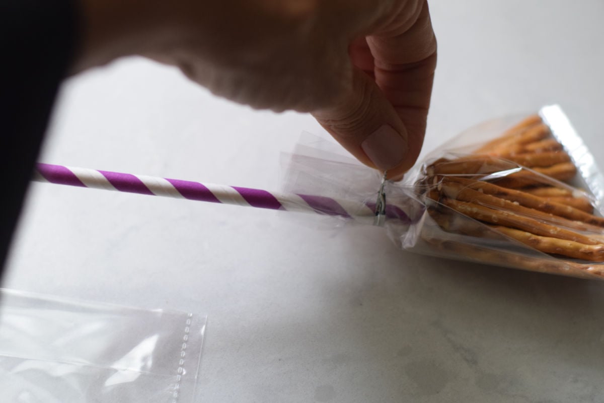 using twist tie for pretzel broom