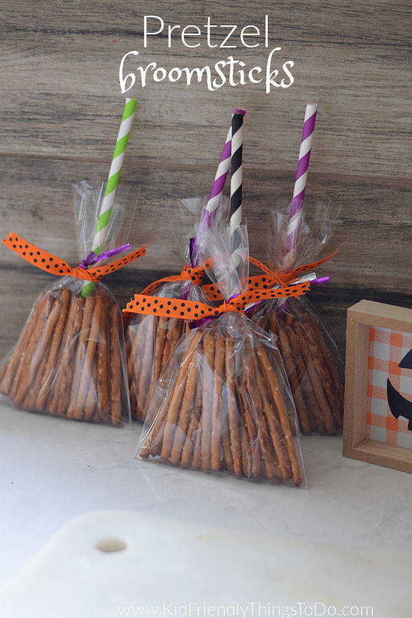 pretzel broomstick craft for Halloween