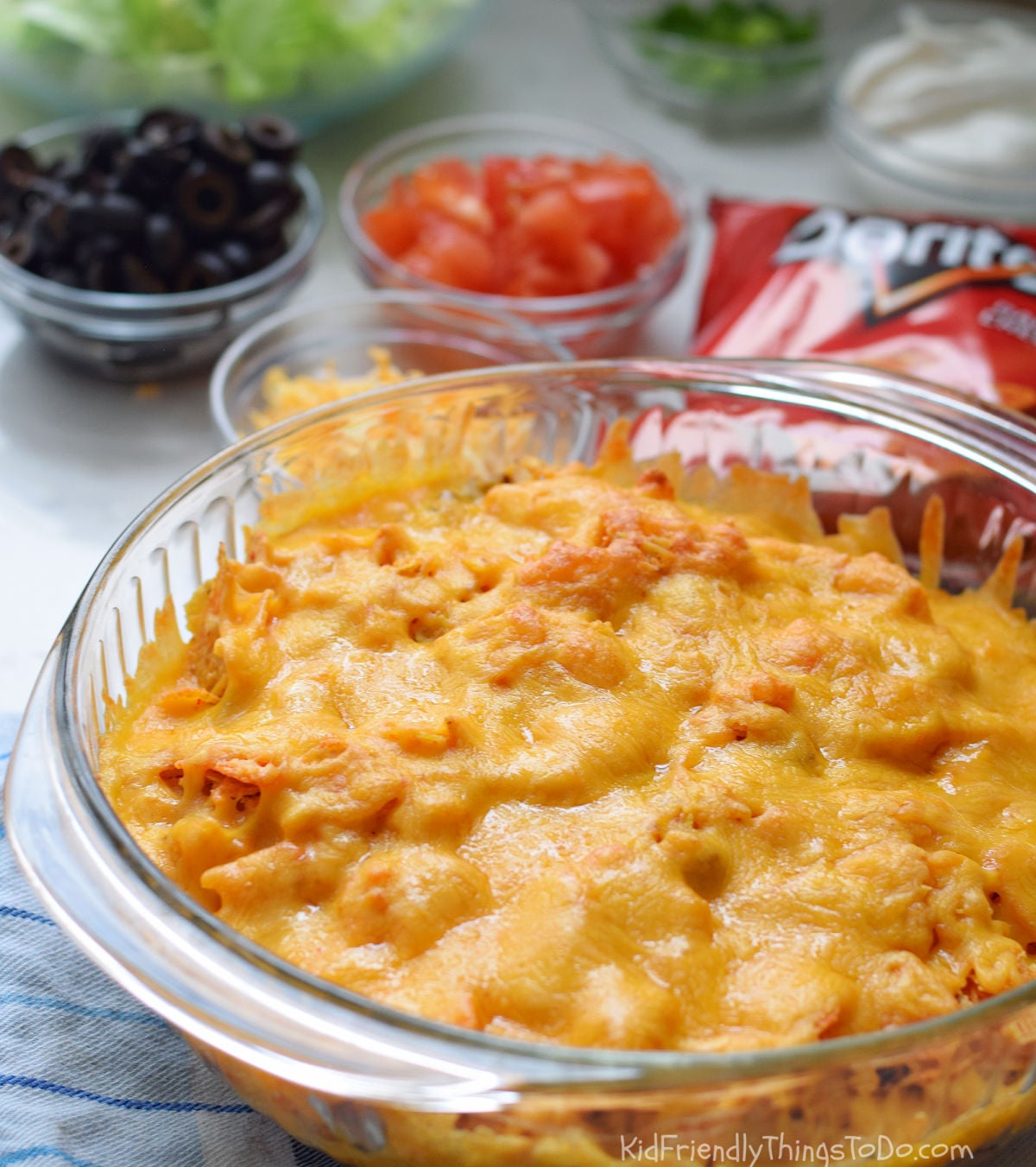 Dorito casserole with cheese melted on top