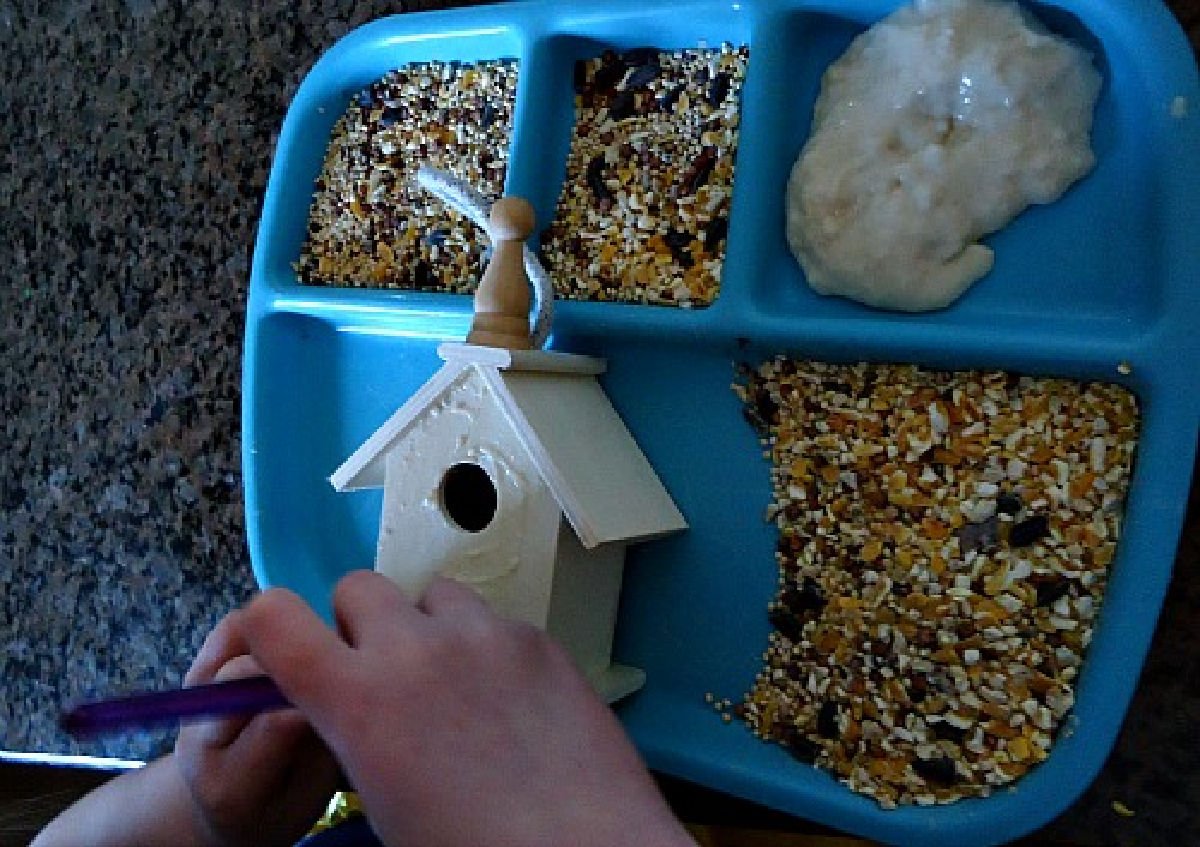 decorating birdhouses 