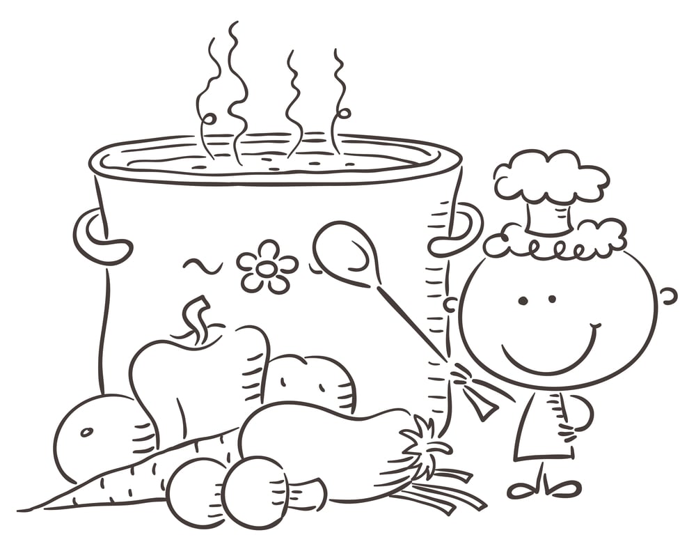 food ingredients and cooking pot illustration