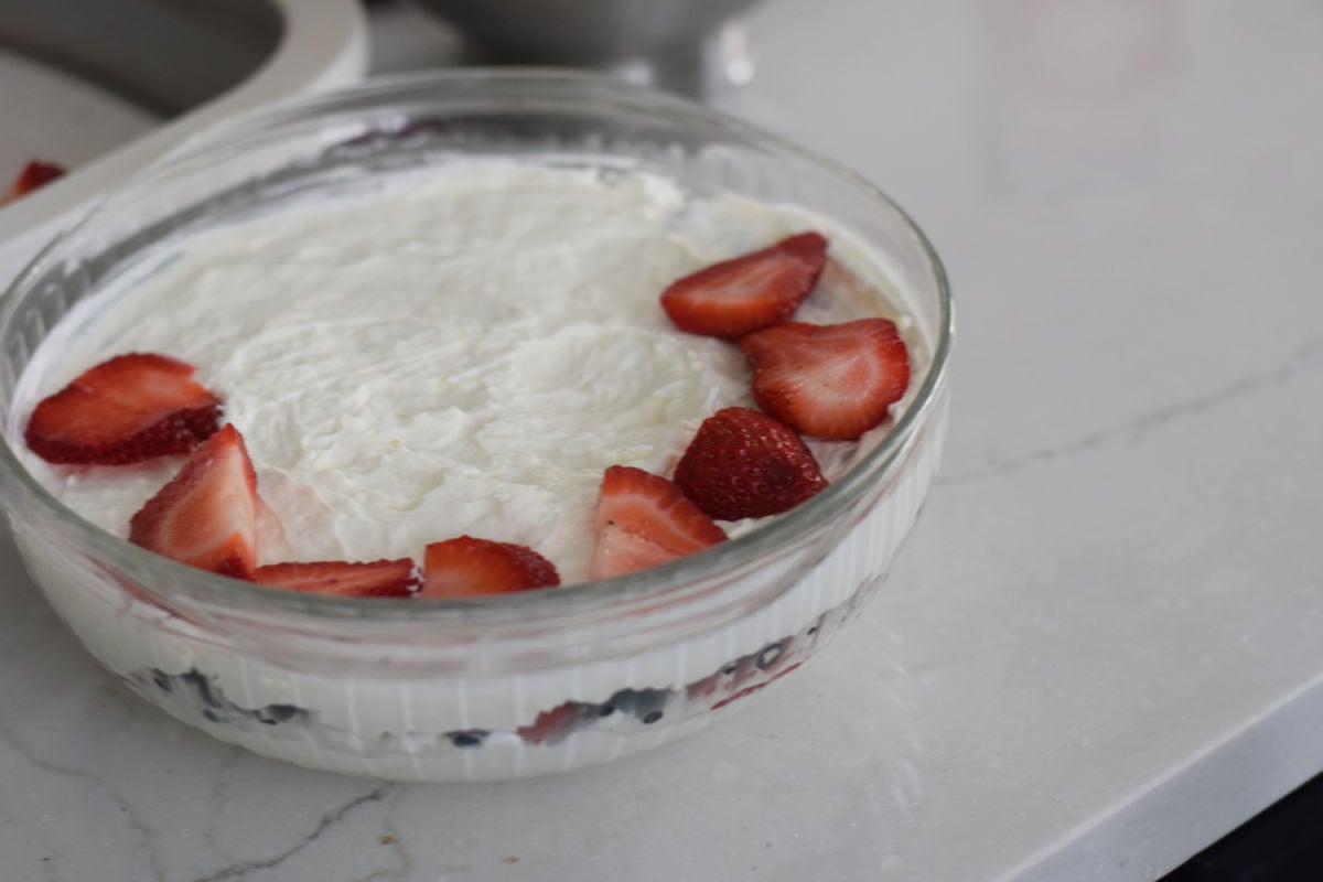 layering red, white, and blue dessert 