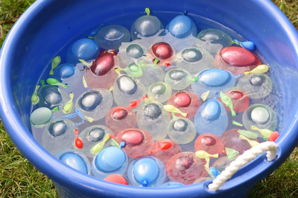 water balloons in tub 