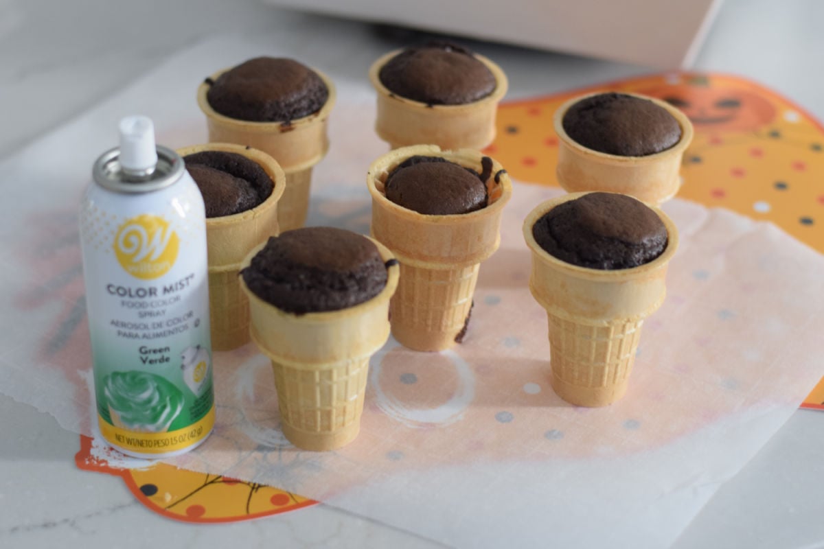 ice cream cone cupcakes for Frankenstein