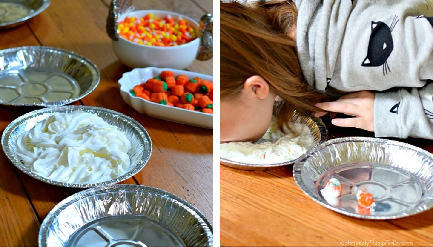 Pie Face Thanksgiving Minute to Win It game with whipped cream and fall candy
