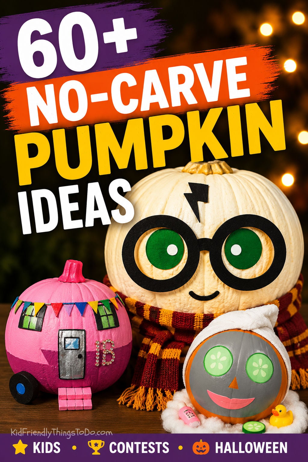 no carve pumpkin ideas for kids contests and Halloween