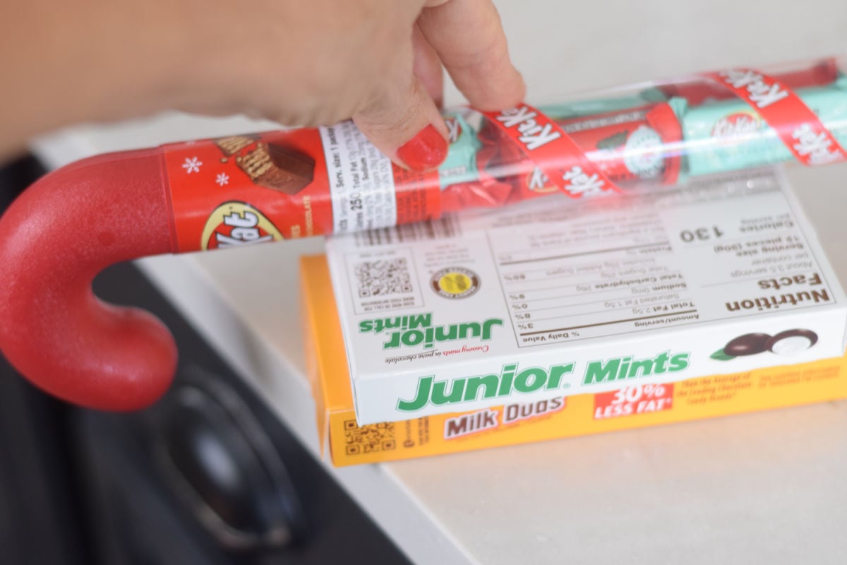 gluing candy sleigh together 