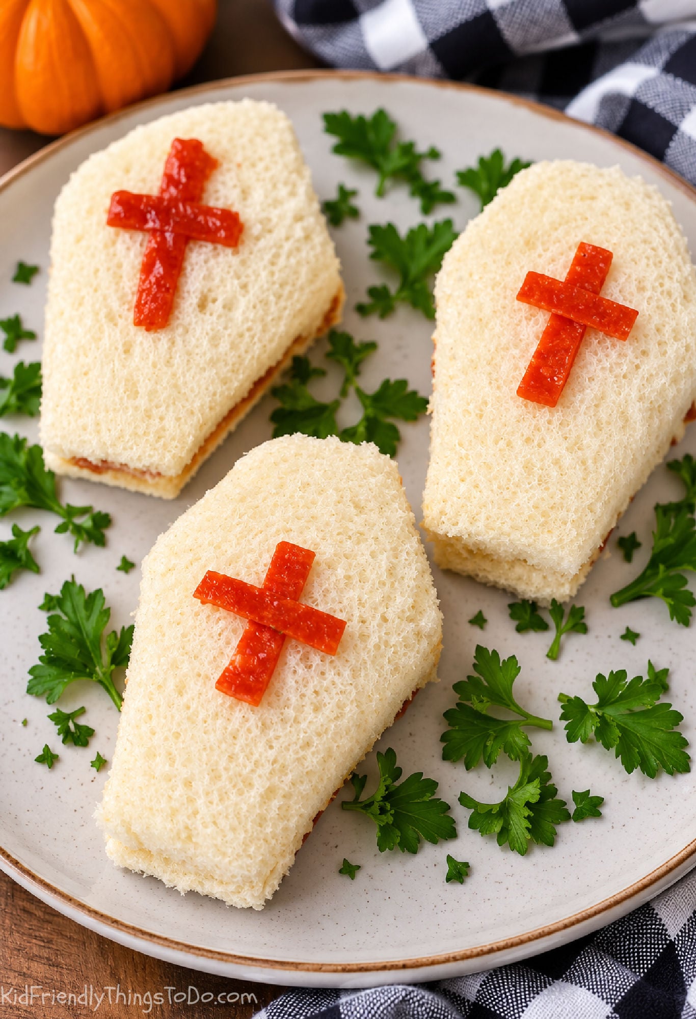 Coffin shaped Halloween sandwiches