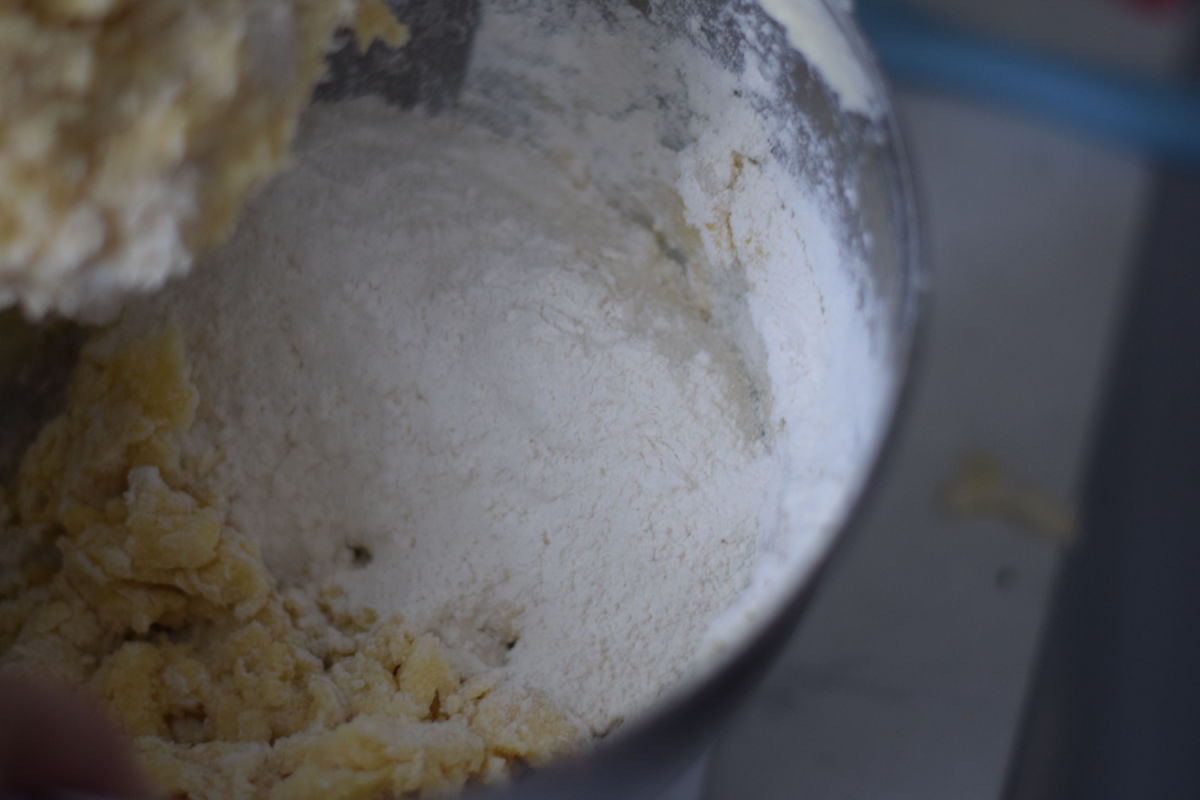 mixing  bear paw cookie dough 