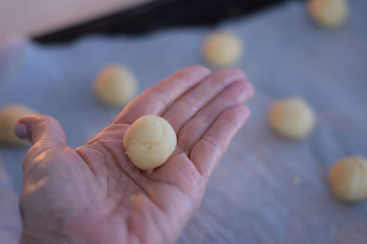 making cookie dough balls 