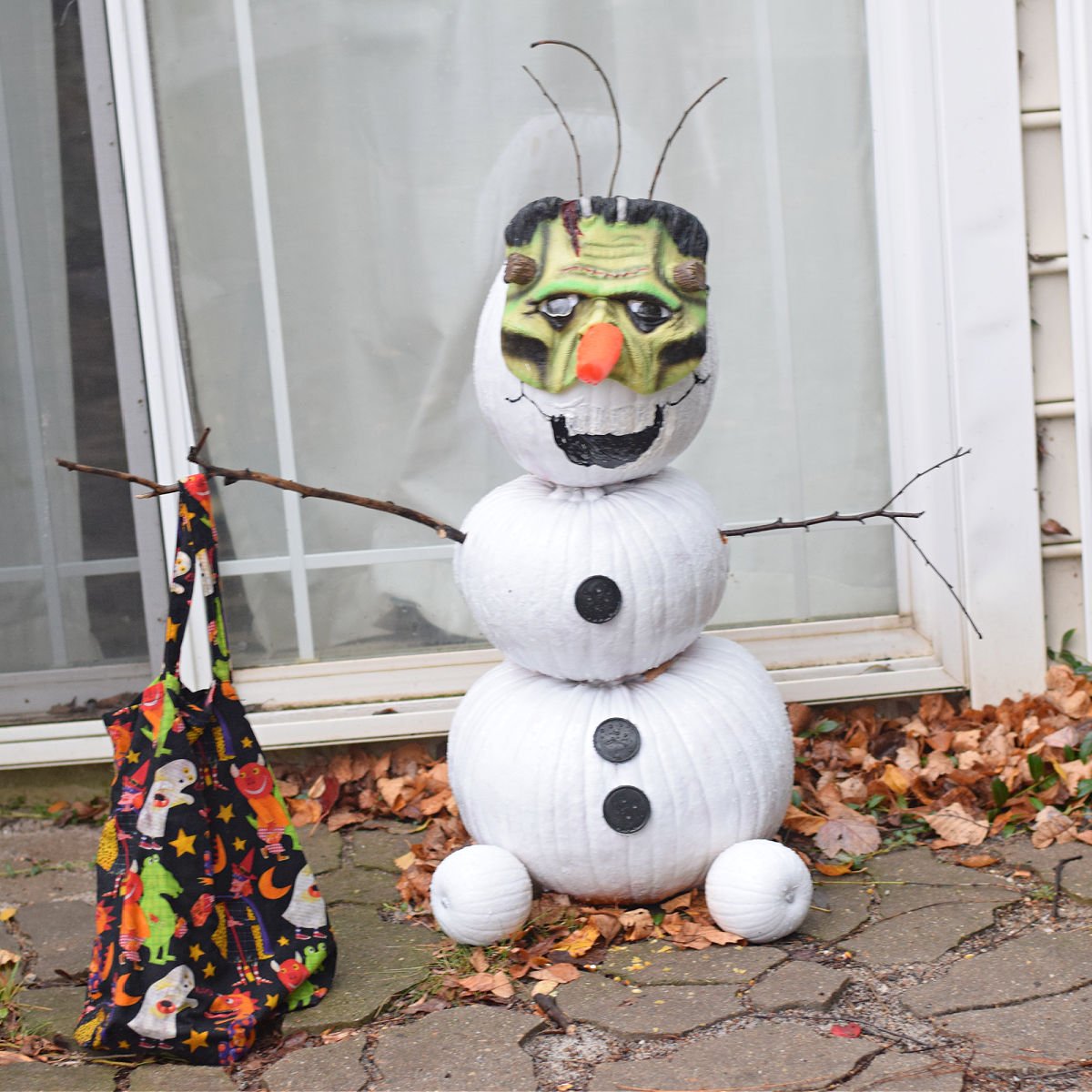 Olaf pumpkin dressed up for Halloween