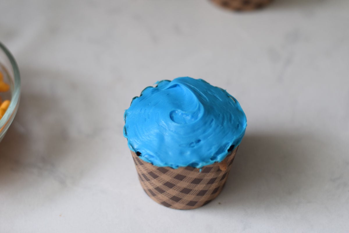 cupcake frosted with blue