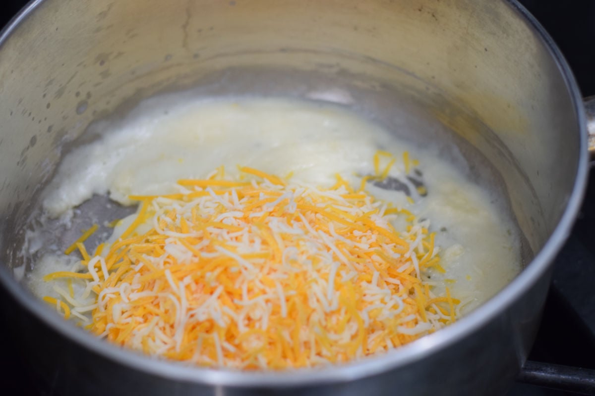 melting cheese in pan