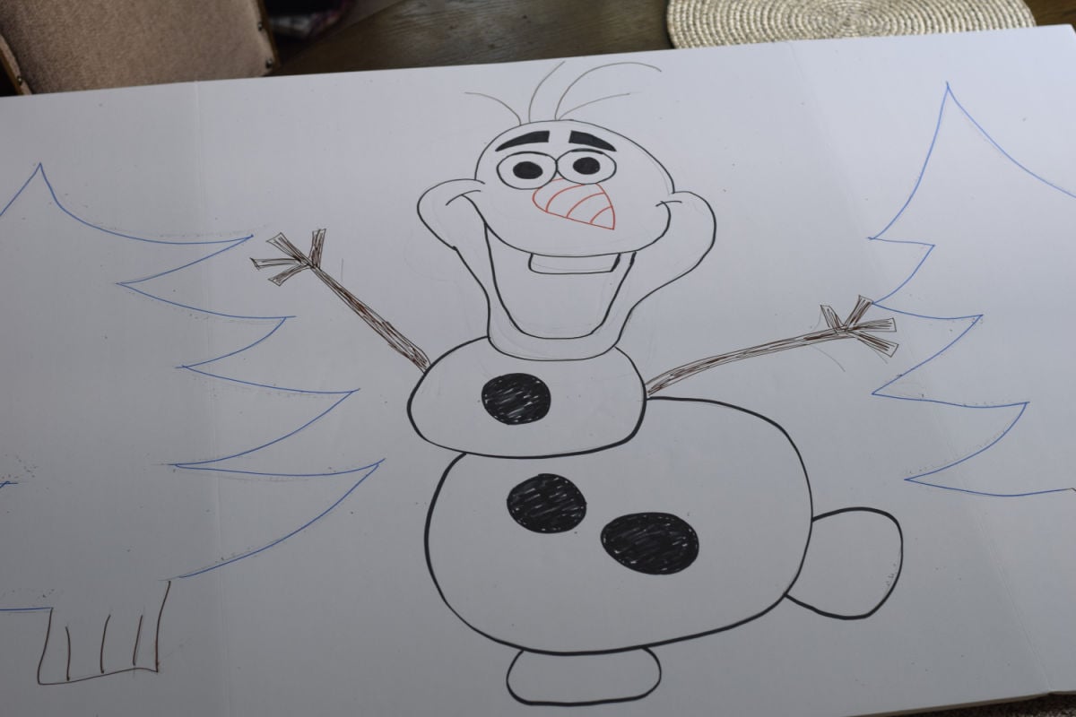 Olaf drawn on poster board