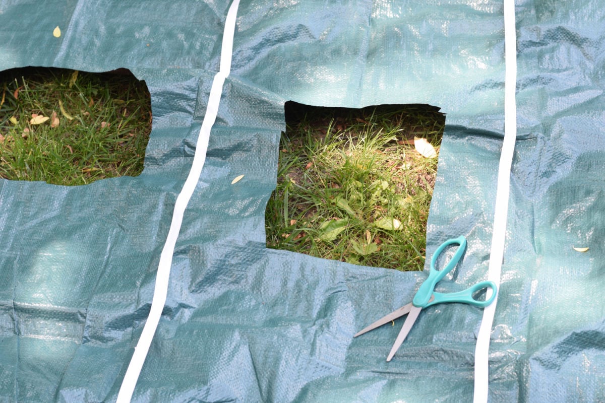 cutting holes in tarp for football toss