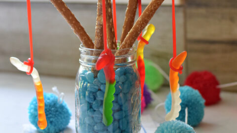 candy fishing pole with a football helmet Pretzel Fishing Poles