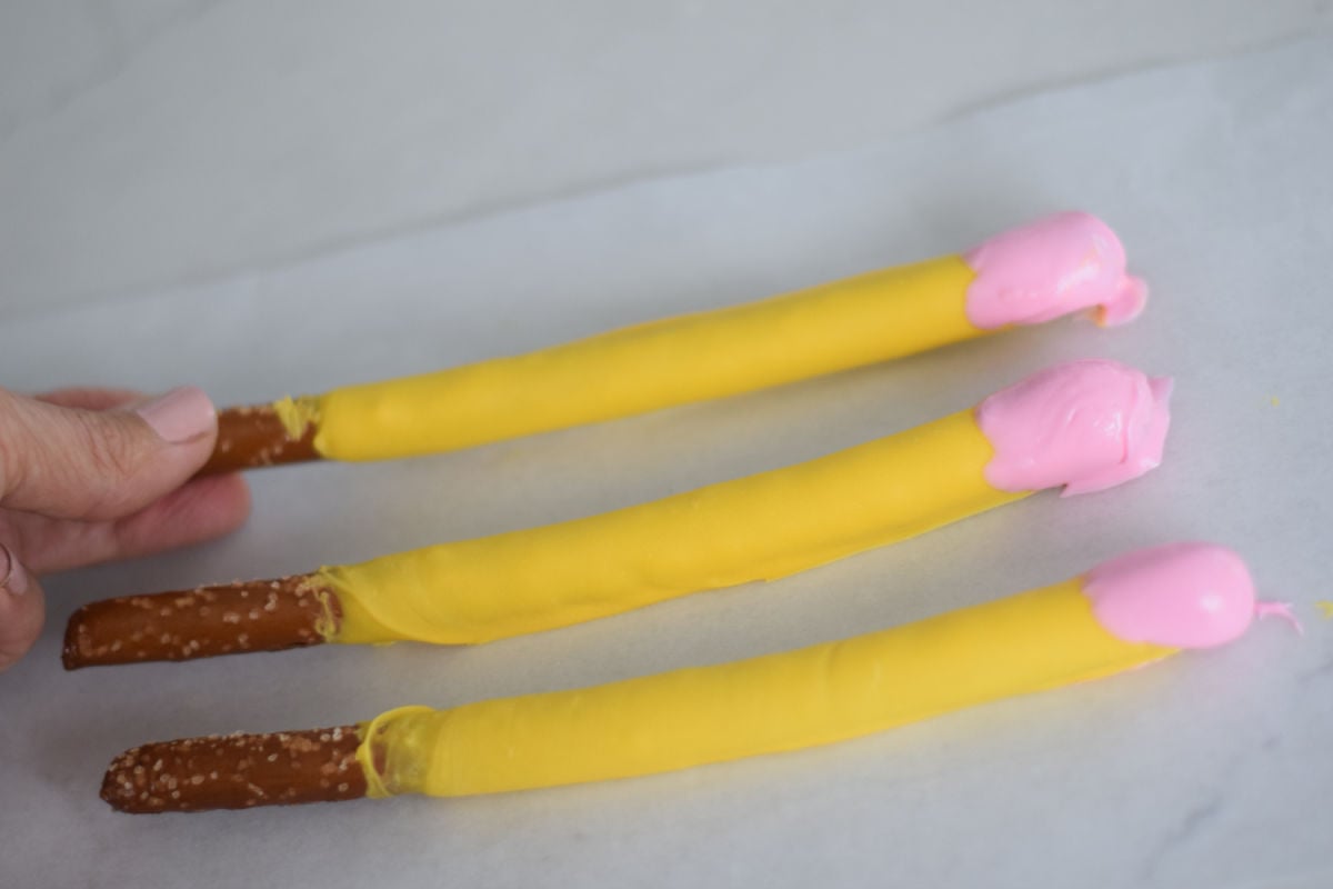 making pencil pretzels drying on wax paper 