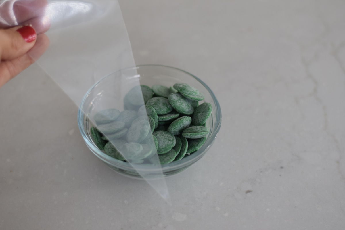piping bag and green chocolates 
