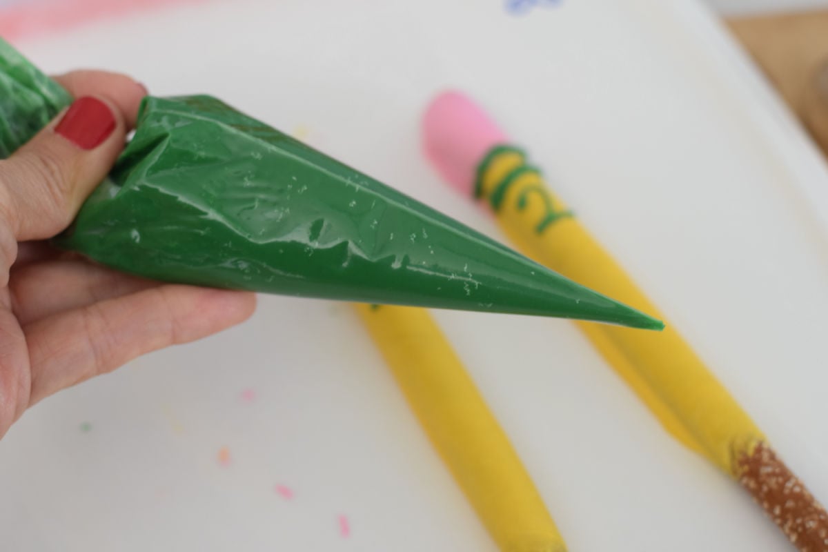 green chocolate in piping bag 