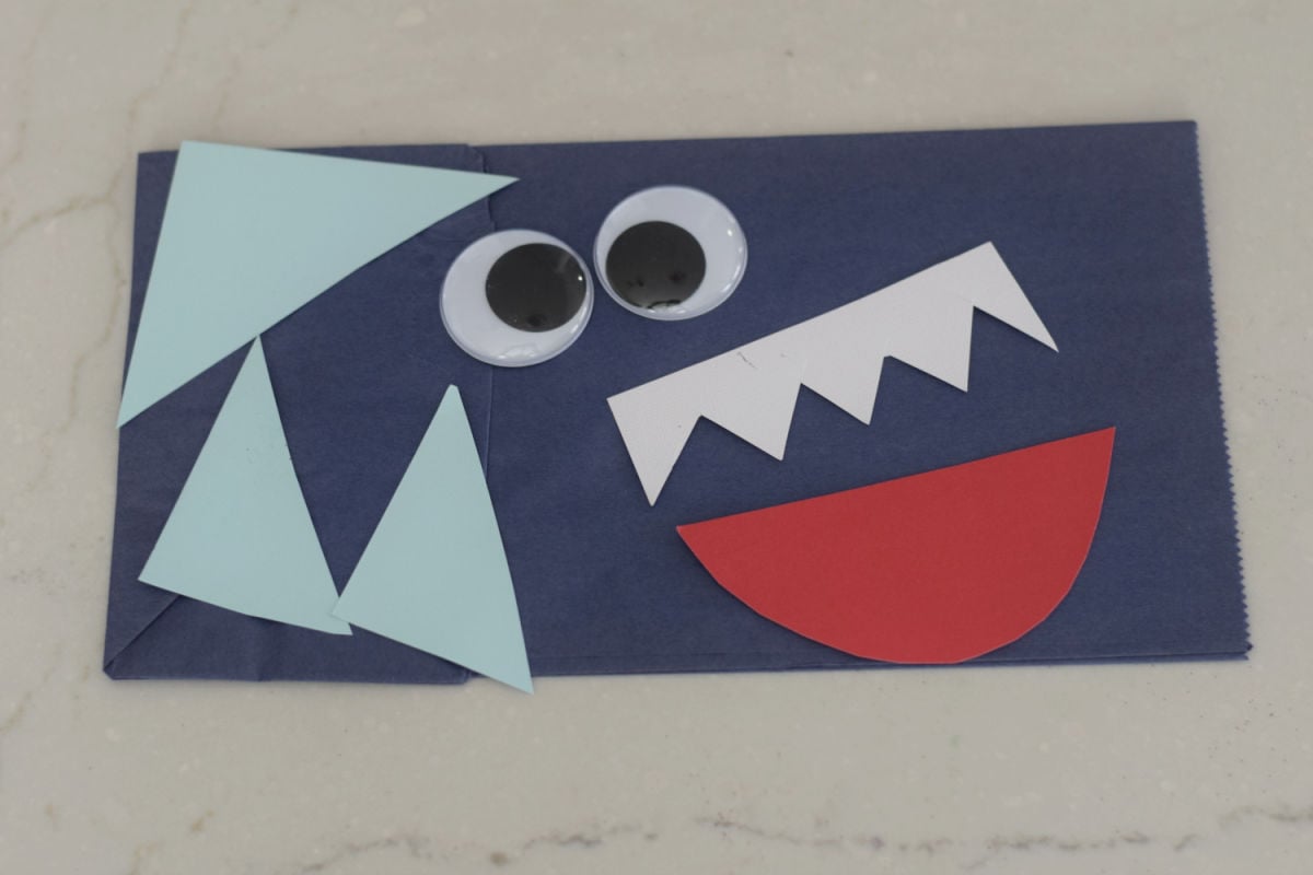 shark paper bag craft supplies prepped 