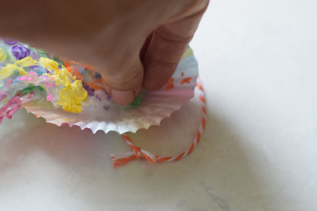 gluing bubble wrap to this inside of a cupcake wrapper 