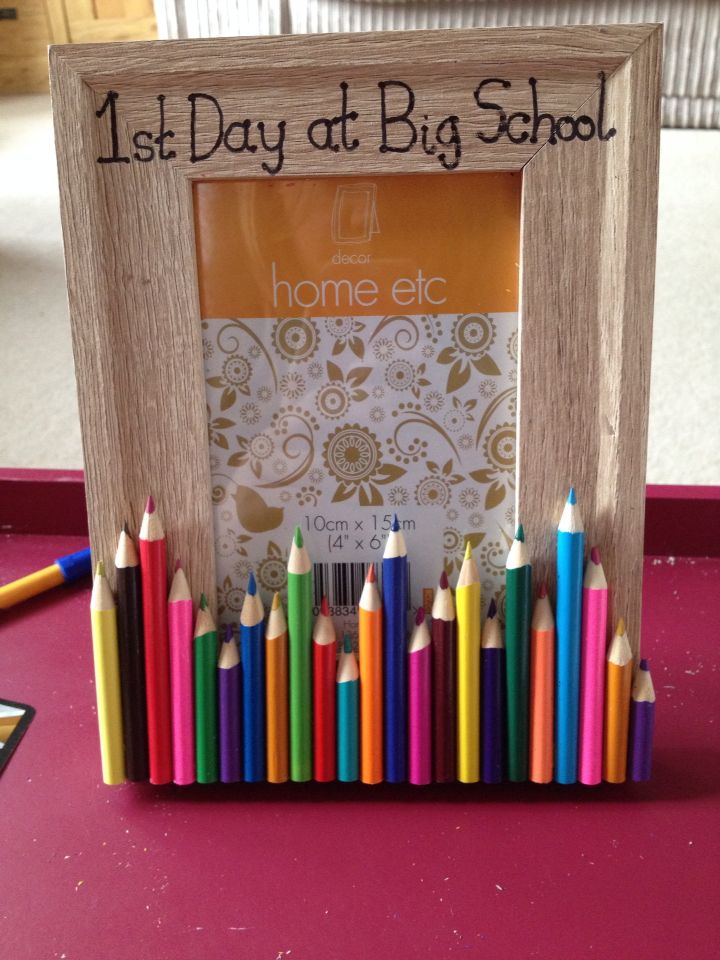 colored pencil first day of school frame 