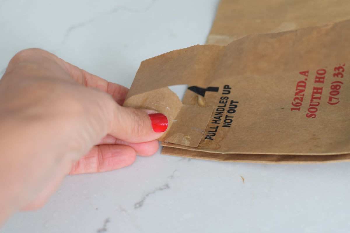 gluing paper bag strips 