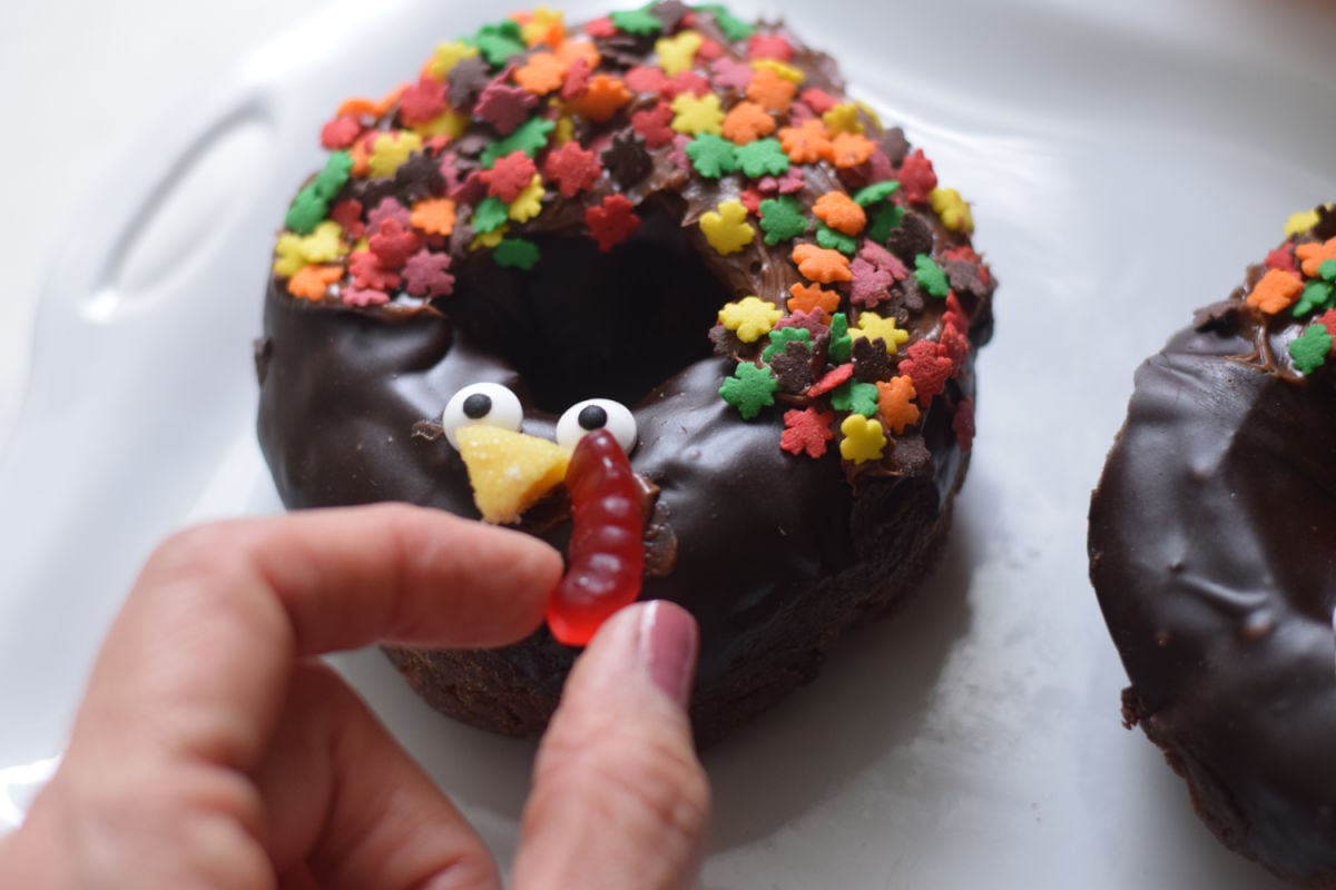 making chocolate turkey donut