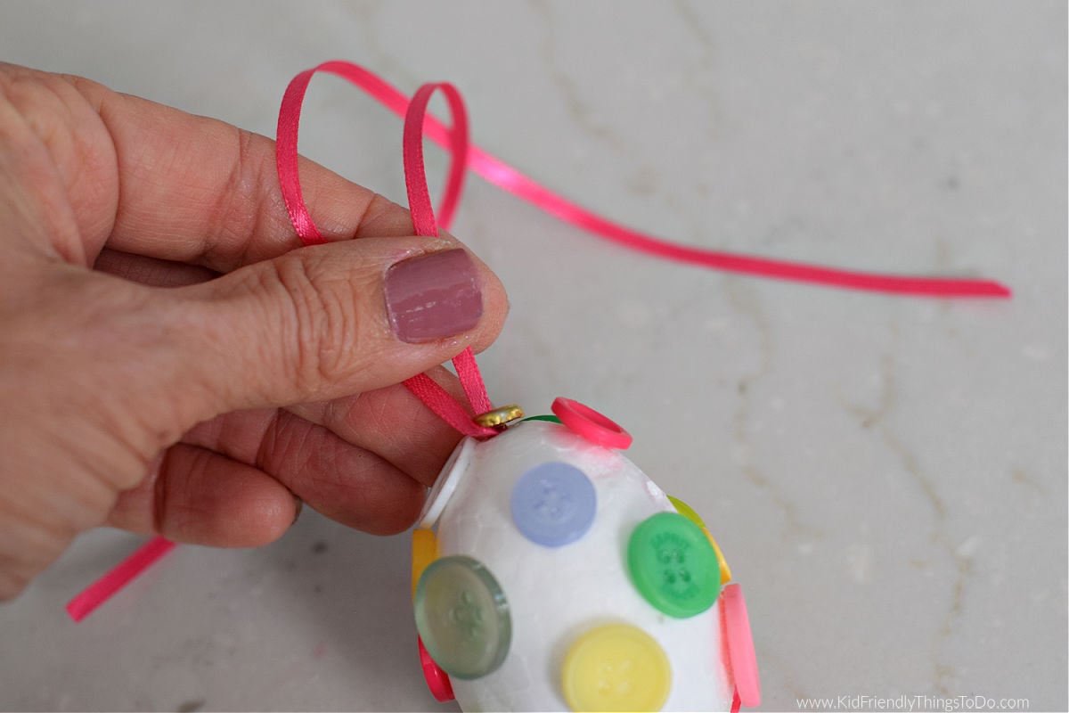 adding ribbon to foam Easter egg
