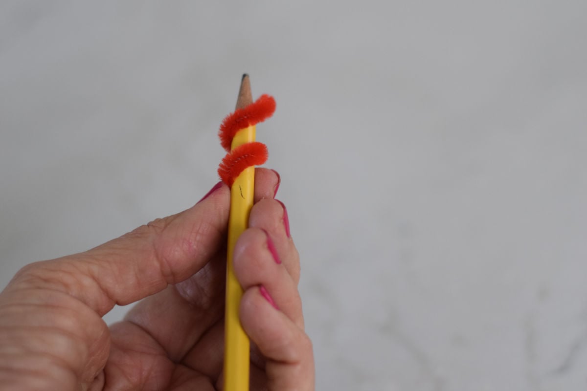 red pipe cleaner around pencil