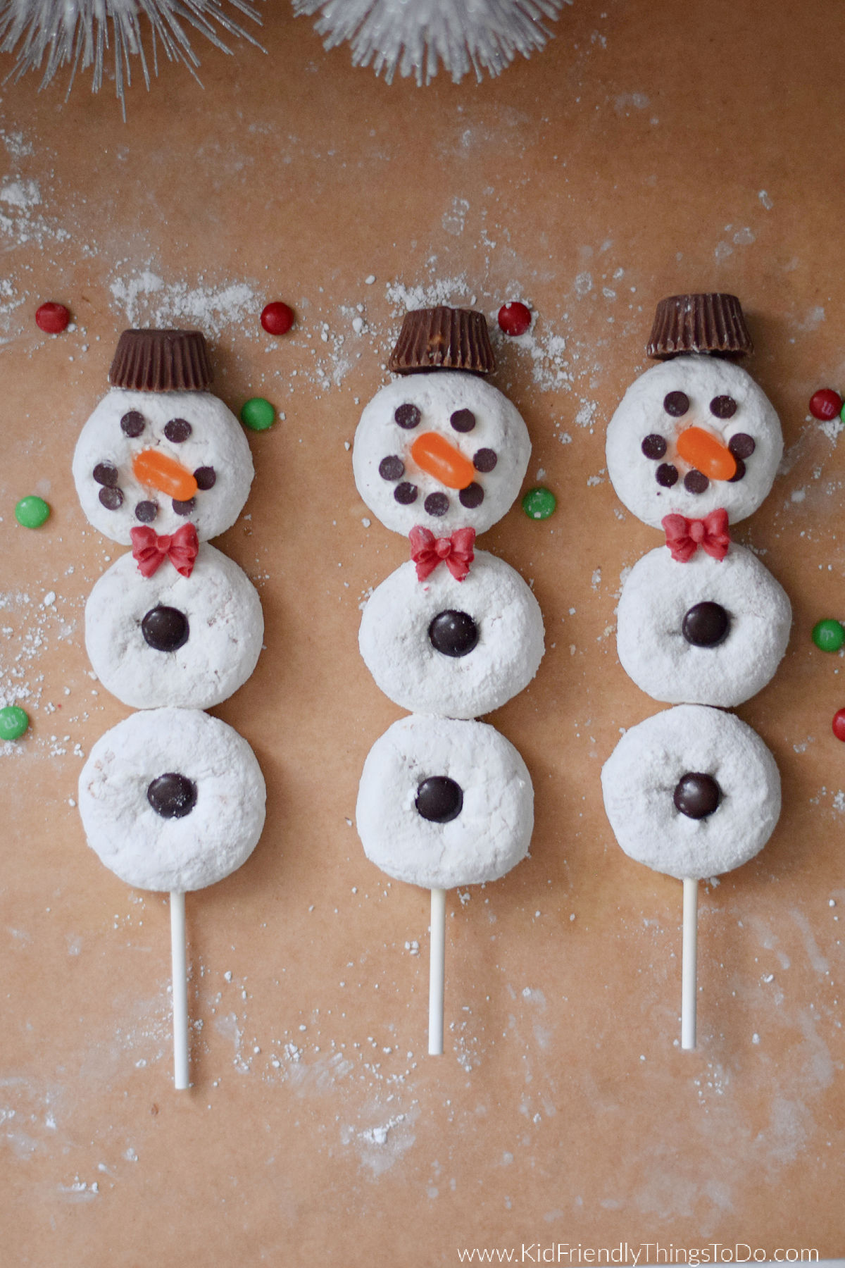snowman skewer donuts 