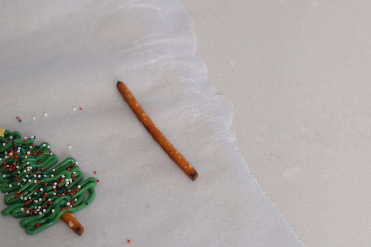 mini pretzel stick on wax paper