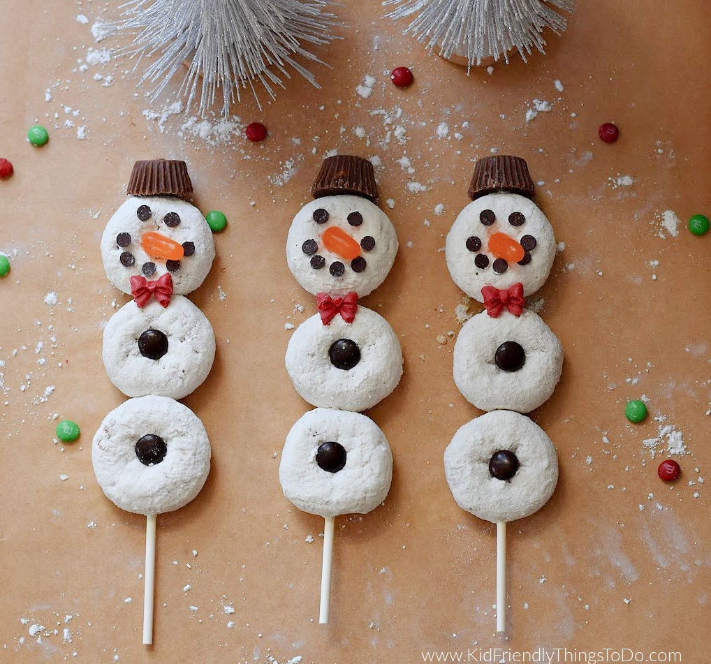 snowman donut skewers