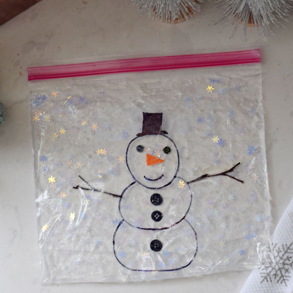 build a snowman sensory bag